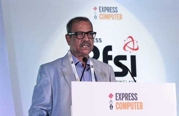 Nabankur Sen, CISO, Bandhan Bank, speaking at the Express BFSI Technology Conclave in Lonavala