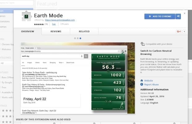 Earth Day 2016, Internet browsing, environment, Google Chrome, plug-in, Johnnie Walker, go green, earth day, google