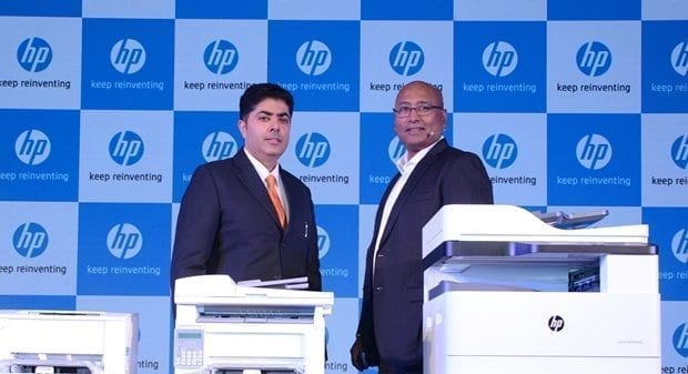 From (L-R) Parikshet Singh Tomar, director, printing systems, HP India and Subin Joseph, head of office printing solutions, HP Asia Pacific during the launch of new printers in New Delhi. (Pic: HP Inc)
