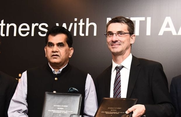 Amitabh Kant, CEO of NITI Aayog with Bernd Leukert, member of the Executive Board of SAP SE, Products & Innovation in New Delhi.